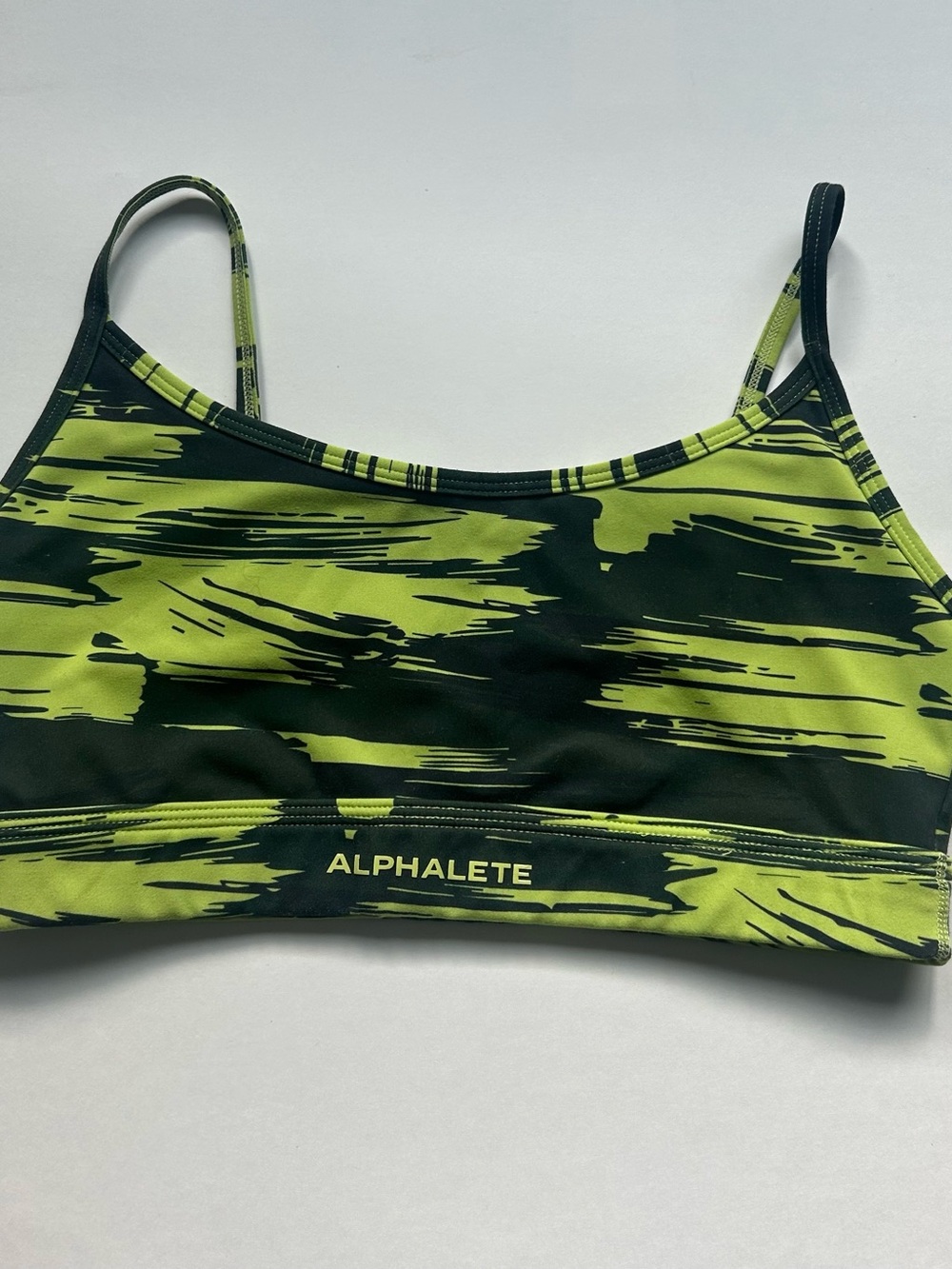 Alphalete Surface Bra — Green Camo, Size M